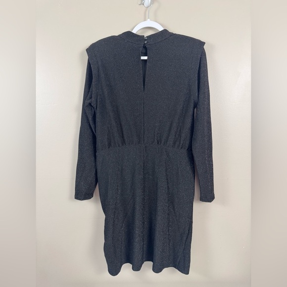 Halogen black shimmery knee length cocktail ruched shoulder pads dress size XL - Picture 5 of 10